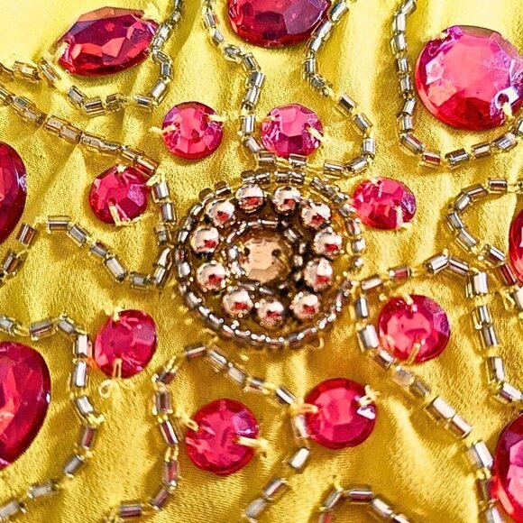 NWT Asos VIRGOS LOUNGE Daria Yellow Red Asymmetrical Embellished Midi Dress Sz 6 - Picture 2 of 10